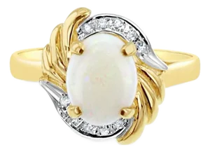 Oval Opal Ring with Diamond Accents 14k Yellow Gold, Size 7.25