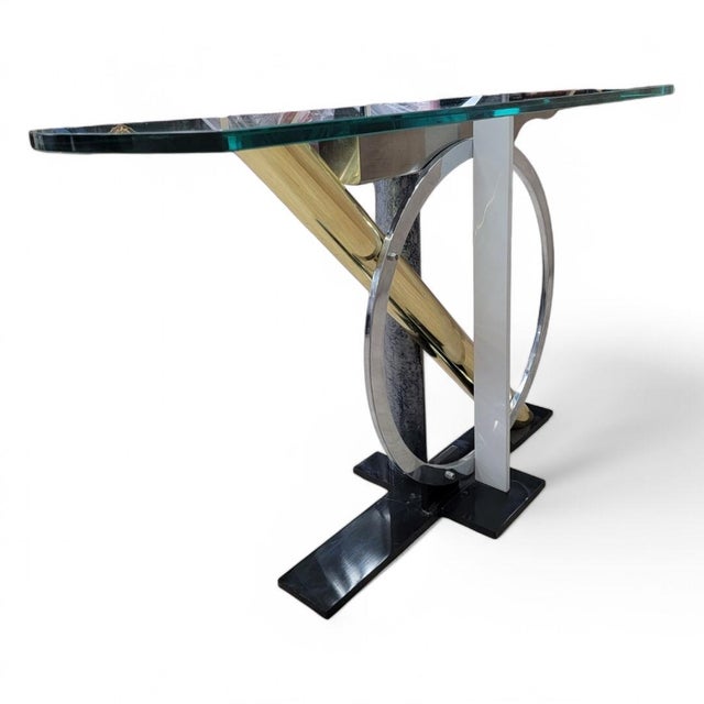 Late 20th Century Modern Kaizo Oto Design Institute America Style Glass Top Console Table For Sale - Image 5 of 7