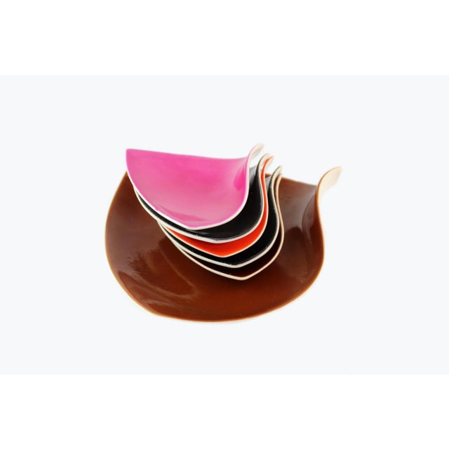 Mid-Century Modern Mid-Century Modern 1960s Vintage Colorful Glazed Ceramic Serving Trays, Romania- Set of 6 For Sale - Image 3 of 8