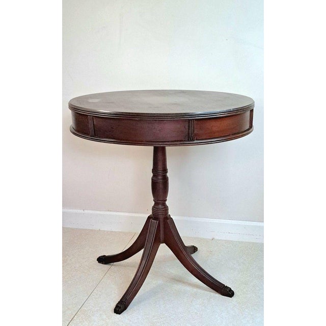 1920s–30s Federal/Hepplewhite Revival Mahogany Drum Table Paw Feet Single Drawer For Sale In West Palm - Image 6 of 12