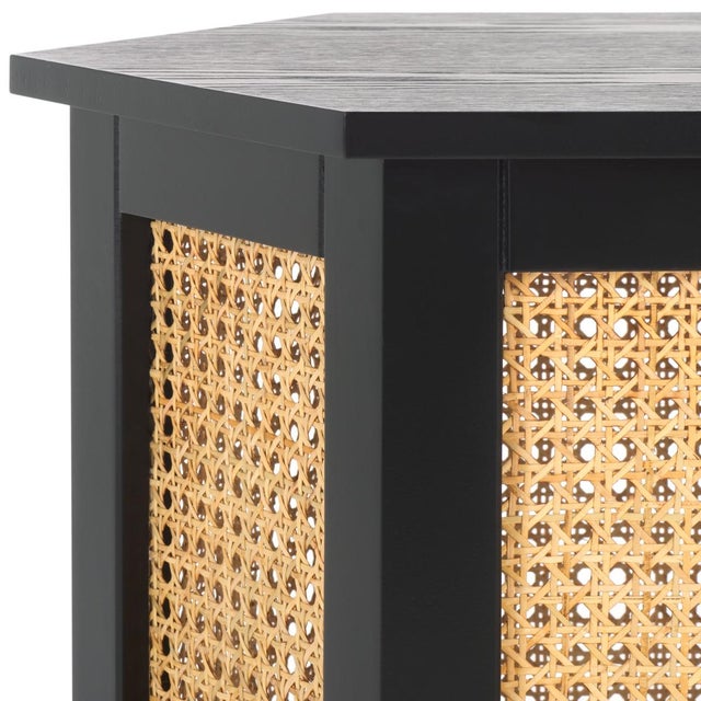 Spritely Home Danez Hexagon Cane Accent Table in Black / Natural For Sale - Image 4 of 9