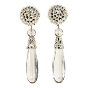 Vintage James Arpad Drop Earrings Flat Back Rhinestones & Lucite - 2 Pieces