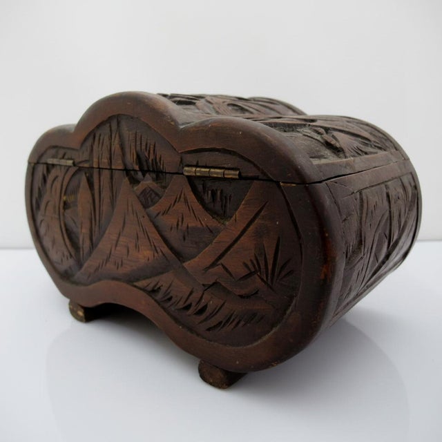 Wood Chinese Carved Camphor Wood Landscape & Figural Cylindrical Lidded Trinket Box For Sale - Image 7 of 13