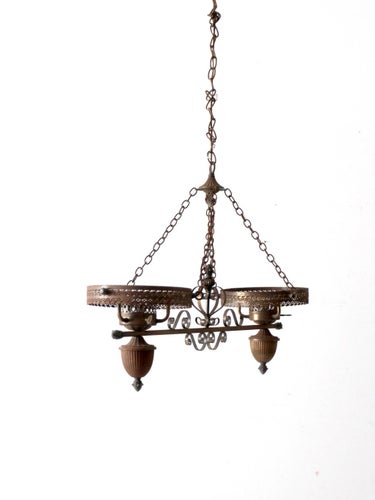 Antique Victorian Hanging Double Parlor Oil Lamp Chandelier