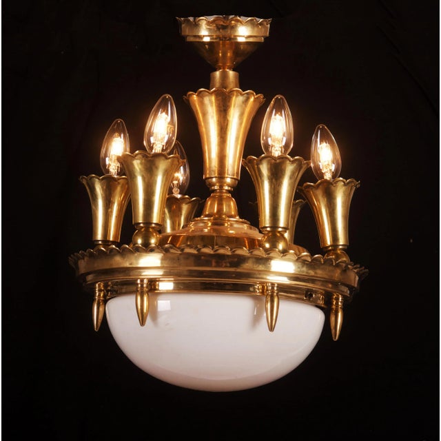 Art Deco Brass Chandelier, 1920s For Sale - Image 6 of 7