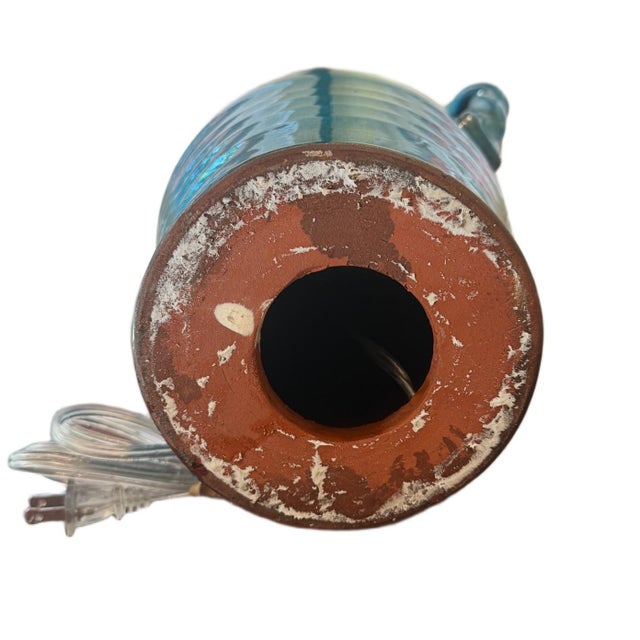 Contemporary Coastal Tuscan Style Glazed Handled Pottery Urn Lamp For Sale - Image 6 of 6