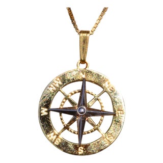 The Compass: 14 Karat Gold Compass Pendant For Sale