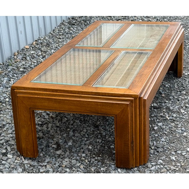 Mid Century Modern Waterfall Edge Cane and Glass Top Coffee Table For Sale In New York - Image 6 of 11