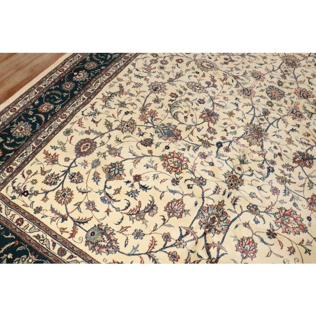 Vintage Zabihi Collection Large Ivory Green Indian Room Rug For Sale - Image 11 of 11