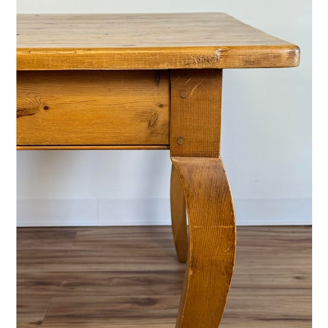Vintage Farmhouse Style Pine Cabriole Leg Dining Table For Sale - Image 11 of 15