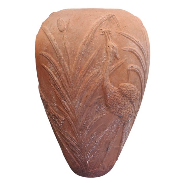 Large vase, vessel, French, from the Art Deco period made of chiseled terra cotta. This piece of pottery is made in the...