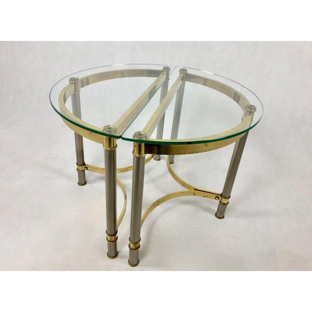 Mid-Century Modern Vintage Semi Circle Brass Side Tables, 1970s, Set of 2 For Sale - Image 3 of 16