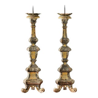 16th Century Italian Gilt Cathedral Altar Candlesticks - A Pair For Sale