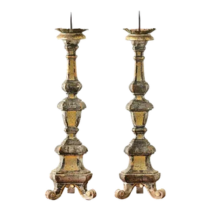 16th Century Italian Gilt Cathedral Altar Candlesticks - A Pair