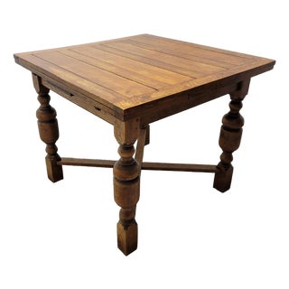 Antique English Quarter-Sawn Oak Draw-Leaf Dining Table, Circa 1920 For Sale