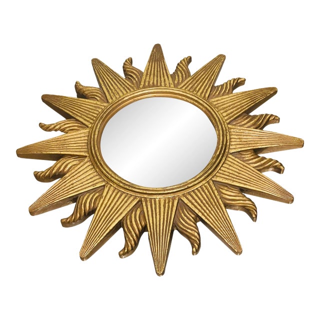 1960s Small Sunburst Convex Wall Mirror For Sale
