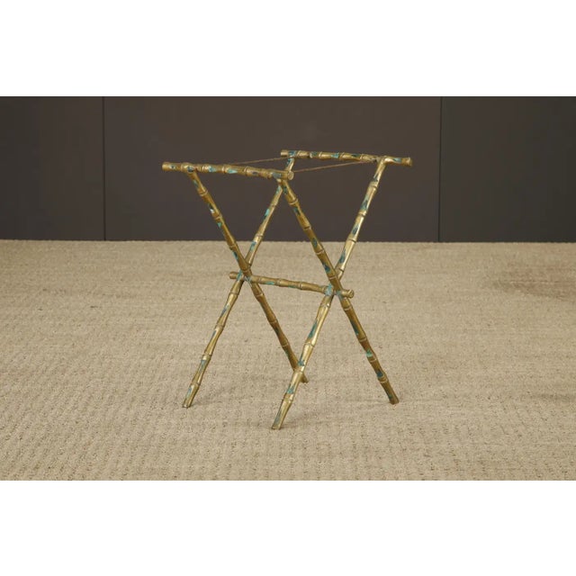 Pepe Mendoza Brass and Turquoise Enamel Folding 'Bamboo' Side Table, 1950s For Sale - Image 18 of 18