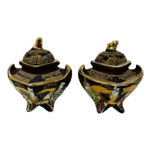 Vintage Satsuma Incense Burners With Foo Dog Lids Signed Made in Japan a Pair