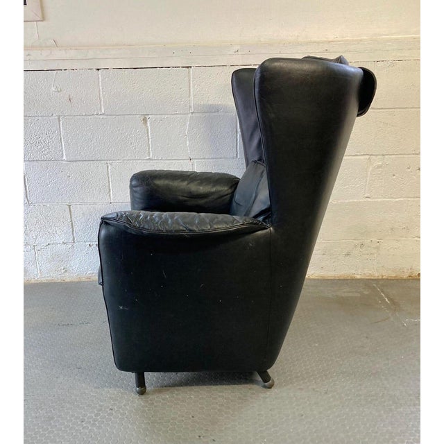 Animal Skin Vintage Postmodern Black Leather Lounge Chair by Franz Schulte | Vintage Modern Leather Chair | Detachable Headrest & Pillow For Sale - Image 7 of 9