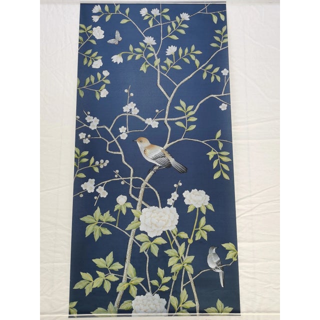 Chinoiserie 24"*48", a Set of Blue Chinoiserie Wall Artwork, No Frame, Tea Paper For Sale - Image 3 of 6