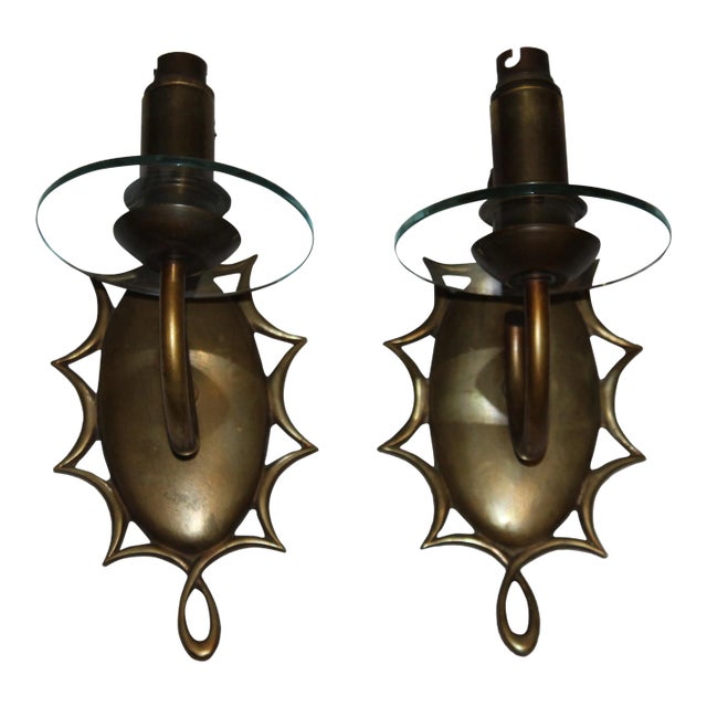 1935 Authentic Jules Leleu French Art Deco Dore Bronze Sconces - a Pair For Sale