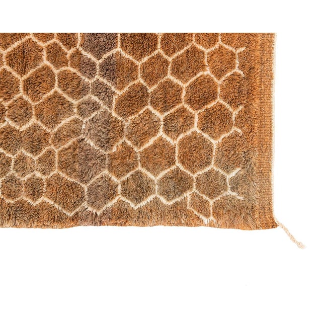 Brown Warm Honeycomb Hand-Knotted Wool Rug | 12'5" X 8'11" | One of a Kind For Sale - Image 8 of 9