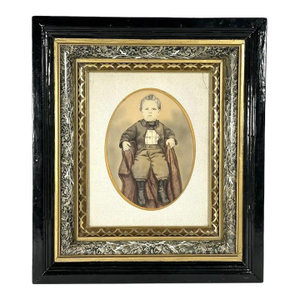 19th Century Victorian Framed Pastel & Watercolor Portrait Painting of Young Boy