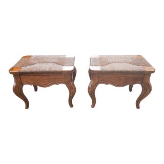 Hammary French Country Oak Rush Seat Footstools, Ottoman, a Pair For Sale