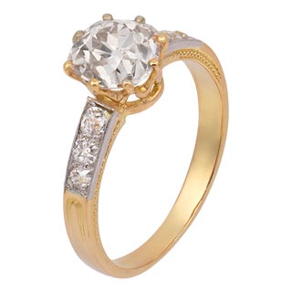 19th Century Victorian Gia 1.71 Carat Old Mine Cut Diamond 18k Yellow Gold Engagement Ring, Size 6.75 For Sale