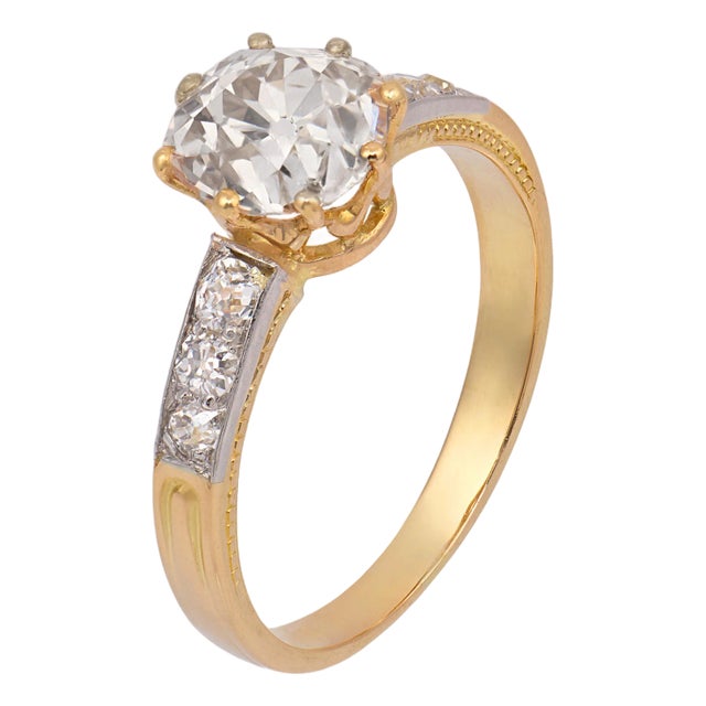 19th Century Victorian Gia 1.71 Carat Old Mine Cut Diamond 18k Yellow Gold Engagement Ring, Size 6.75 For Sale