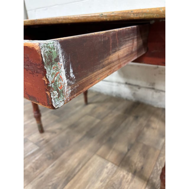 Antique Primitive Wooden Farmhouse Table For Sale In Kansas City - Image 6 of 11