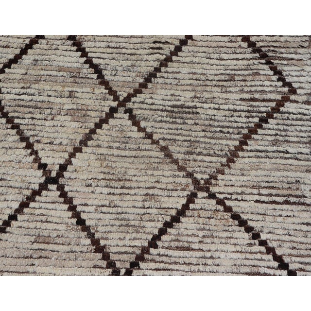 Modern Long Runner in Distressed Moroccan Design in Off White and Brown Diamonds** For Sale - Image 4 of 7