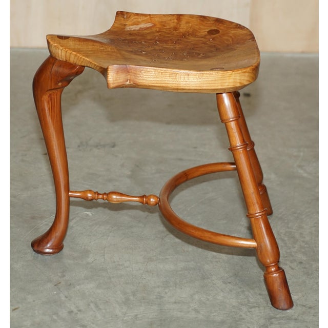 Burr Yew Wood Tripod Stool with Timber Grain For Sale - Image 15 of 18
