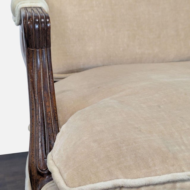 Beige Louis XV Style Carved Wood Velvet Fauteuil Armchair For Sale - Image 8 of 11