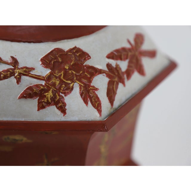 Red Rust Red Hexagon Tole Urn Lamp，retro Table Lamp For Sale - Image 8 of 9