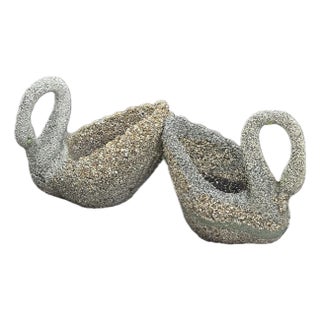 Late 20th Century Stone & Pebbles Swan Planters - A Pair For Sale