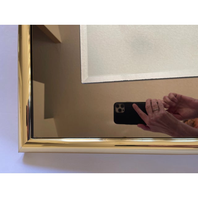 Metal 1970s Smoke Glass Rectangular Mirror With Brass Frame For Sale - Image 7 of 10