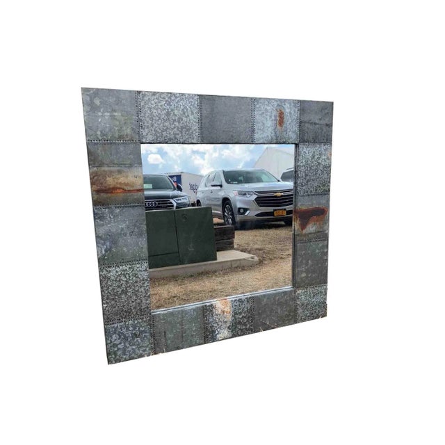 2010s Handcrafted Mirror – Industrial Metal Patchwork Description: This one-of-a-kind industrial mirror is handcrafted...