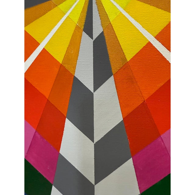 Gabe Silverman 1980s Abstract Op Art Painting on Canvas, Original Frame For Sale - Image 10 of 15