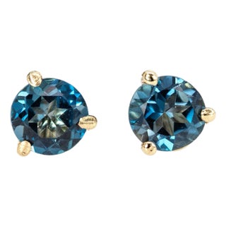 Round 5mm - London Blue Topaz Solitaire Martini Studs in 14k Solid Gold- Set of 2 For Sale