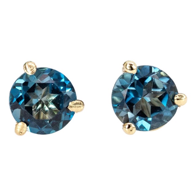 Round 5mm - London Blue Topaz Solitaire Martini Studs in 14k Solid Gold- Set of 2 For Sale