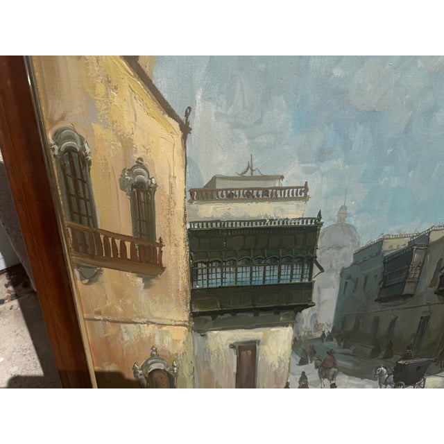 Streetscape Oil Painting by Peruvian Artist Roger Vejarano Mesarina For Sale - Image 4 of 7