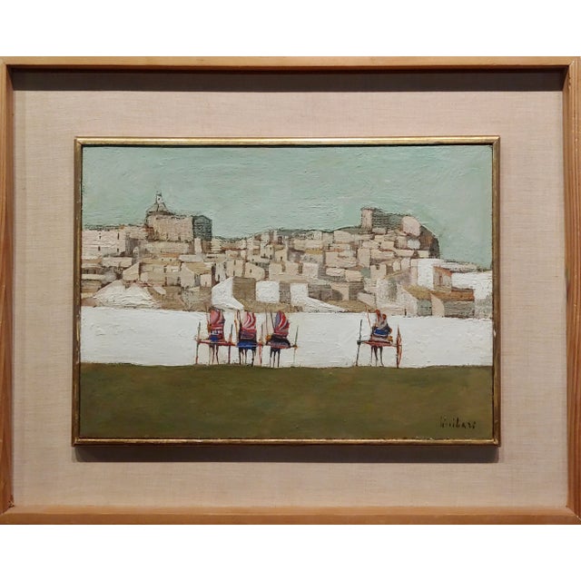 Nicola Simbari -Old Town Landscape with Wine Carts-1956 Oil painting Oil painting on panel -Signed circa 1956 panel size...