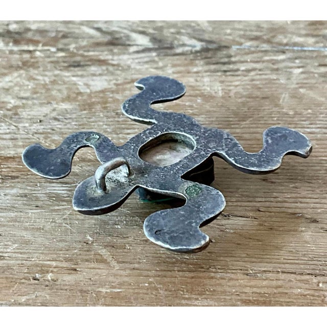Vintage Native American Silver Inlaid Turquoise Pendant For Sale - Image 9 of 12