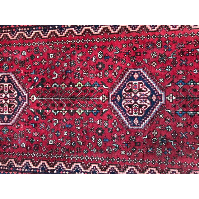 Nice 20th century runner with beautiful geometrical design and nice colors with red and blue, entirely hand knotted with...