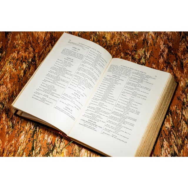 Beautiful Ornate Red Leather Antique French Book Works of Beaumarchais Hand Painted Illustrations For Sale - Image 10 of 12