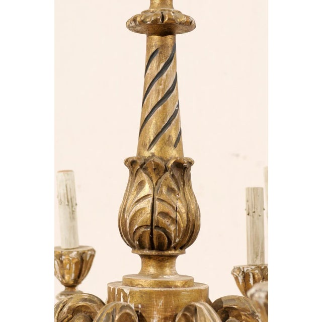 Mid 20th Century French Six-Light Gilded Wood Chandelier with Aged Gold Color For Sale - Image 10 of 11