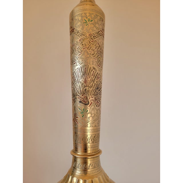 Vintage Hand Painted Brass Side Table Lamp From India For Sale - Image 9 of 16