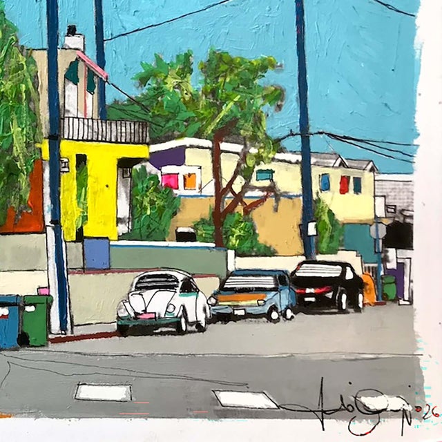 Abstract Strolling Hermosa Beach - Original Coastal California Pop Art Mixed Media Work on Paper by Fabio Coruzzi For Sale - Image 3 of 6