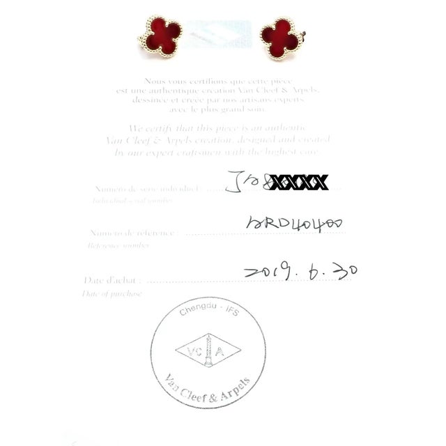 Van Cleef & Arpels Vintage Alhambra Yellow Gold Red Agate Earrings, Pair For Sale - Image 9 of 11